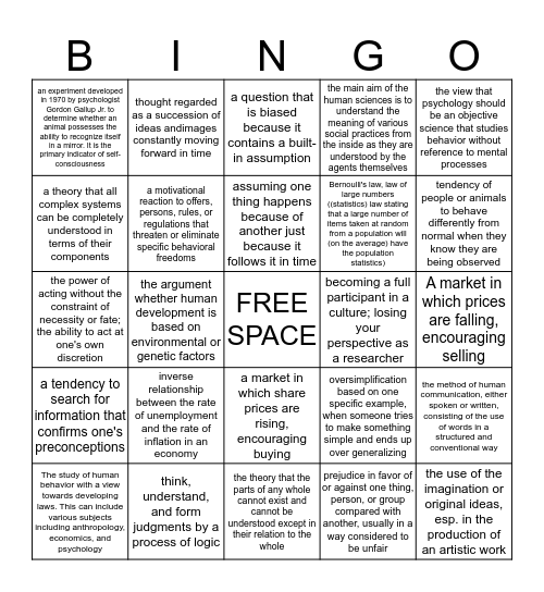 Human Science Bingo Card