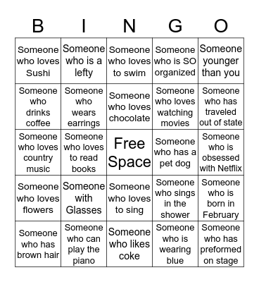 Human Bingo  Bingo Card