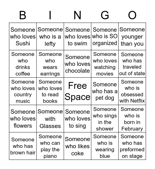 Human Bingo  Bingo Card