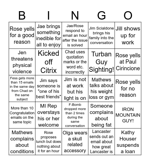 RMS Exton Bingo Card