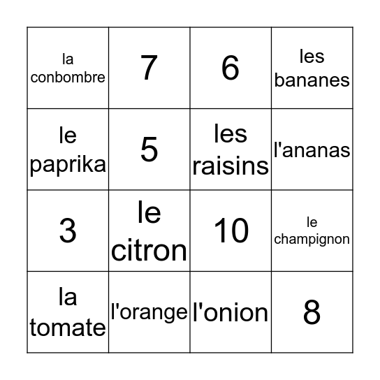 Franse les Bingo Card