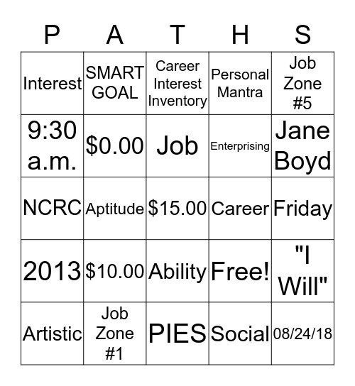 PATHS Review Bingo Card