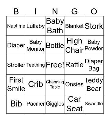 Jessica's Baby Shower BINGO Card