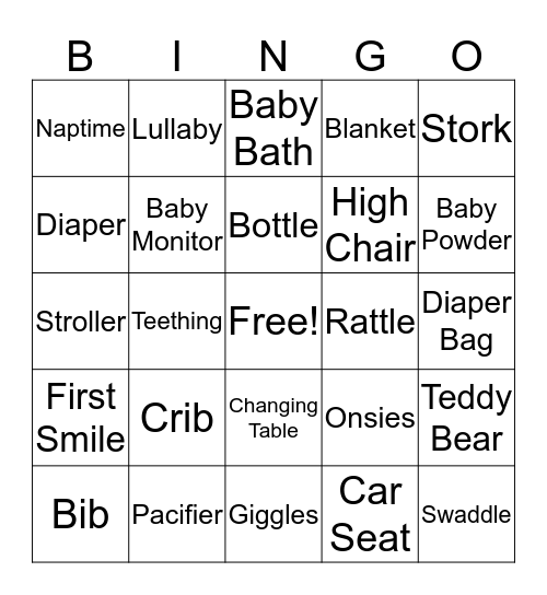 Jessica's Baby Shower BINGO Card