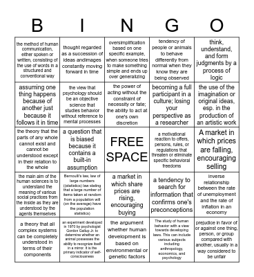 Human Science Bingo Card