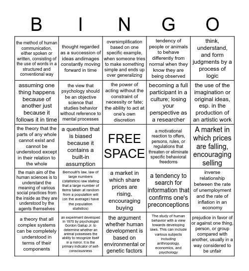 Human Science Bingo Card