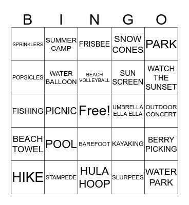 BVA SUMMER BINGO! Bingo Card