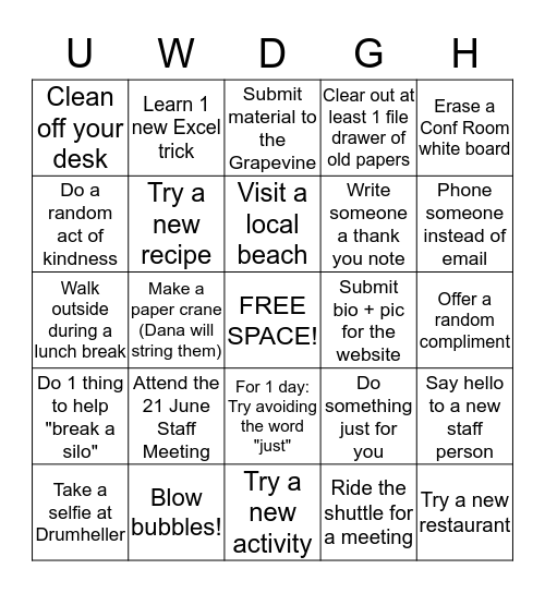 DGH Summer 2018 Bingo Bash Bingo Card