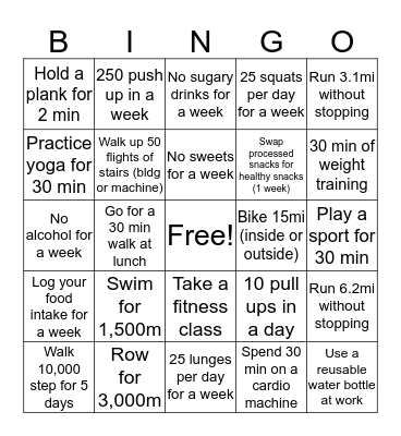 Corporate Finance Fitness Challenge - July Bingo Card