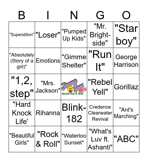 Jimmy Geez Music Bingo Card