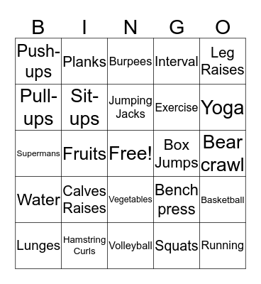 Fitness Bingo Card