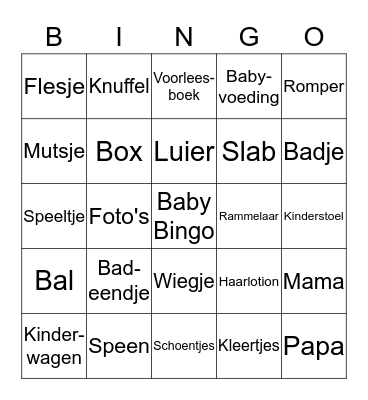 Jolanda's Baby Shower Bingo Card