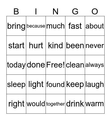 Sight words #3 Bingo Card