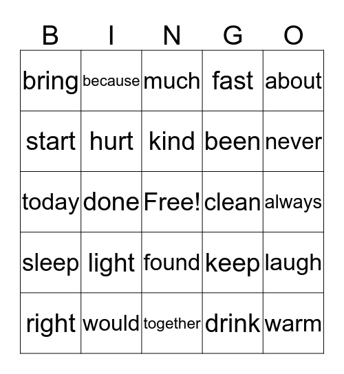 Sight words #3 Bingo Card