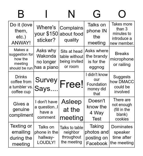 RCDM Meeting Bingo Card