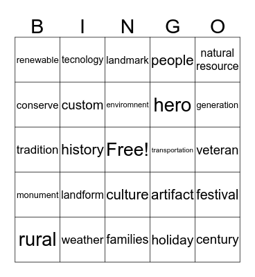 Social Studies (June 21st) Bingo Card