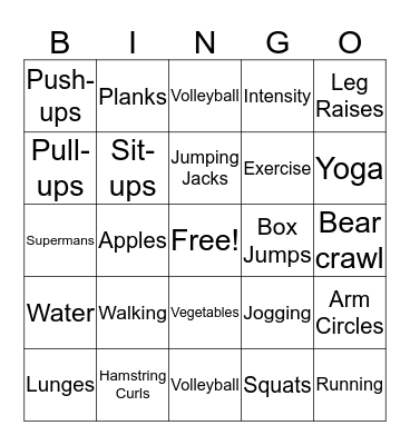 Fitness Bingo Card