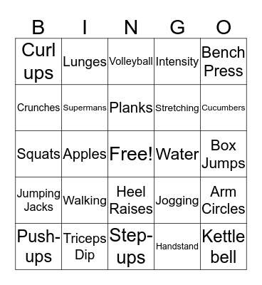 Fitness Bingo Card