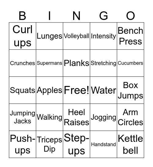 Fitness Bingo Card