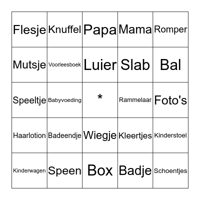 Jolanda's Baby Shower Bingo Card