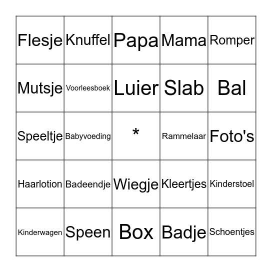 Jolanda's Baby Shower Bingo Card
