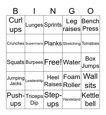 Fitness Bingo Card