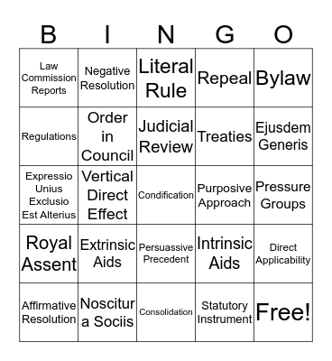 English Legal System Bingo Card