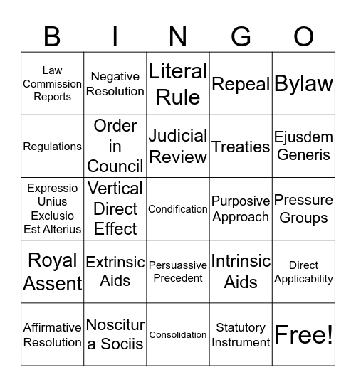 English Legal System Bingo Card