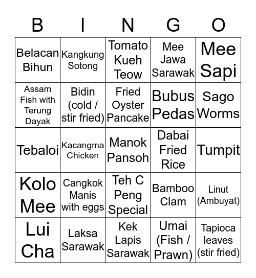 Thrive Fun Day - Sarawak Favourite Food Bingo Card