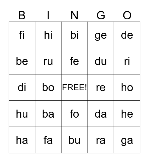 Phonics Blends Bingo Card