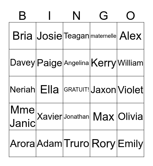 Les amis Bingo Card
