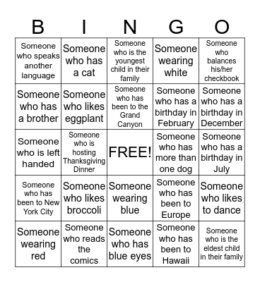 Find Someone Who BINGO Card
