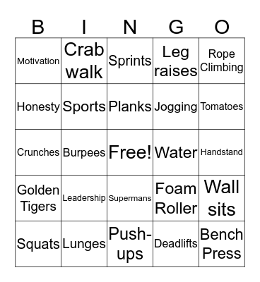 Fitness Bingo Card