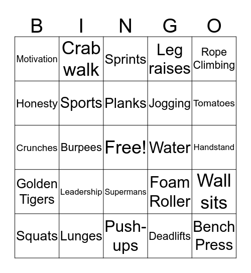 Fitness Bingo Card