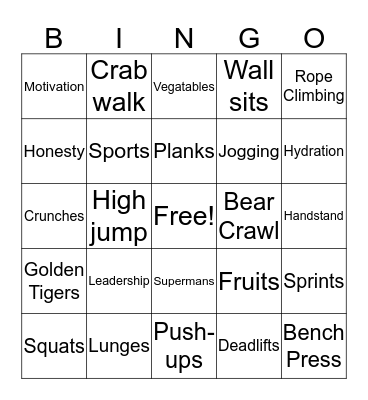 Fitness Bingo Card