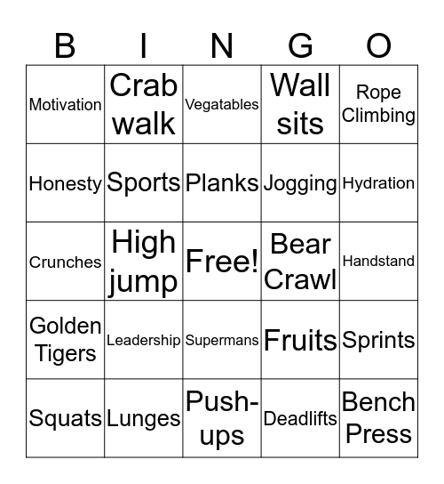 Fitness Bingo Card