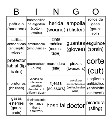 BINGO de Primeros Auxilios Bingo Card