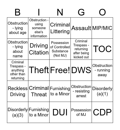 Stampede Bigno Bingo Card