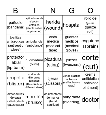 BINGO de Primeros Auxilios Bingo Card