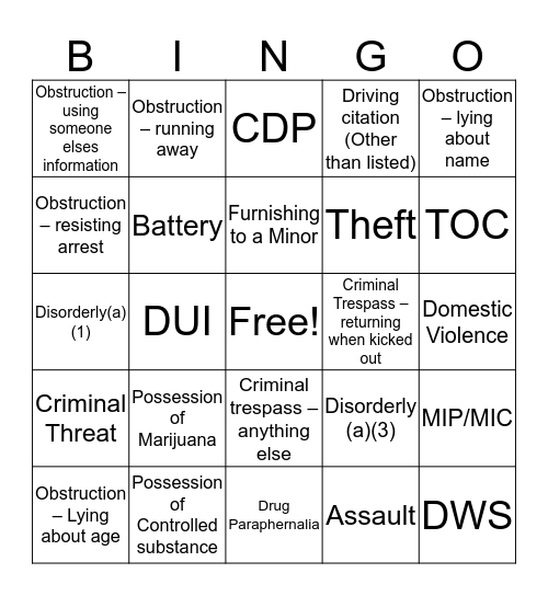 Stampede Bingo Card