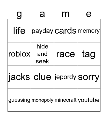 fun games Bingo Card