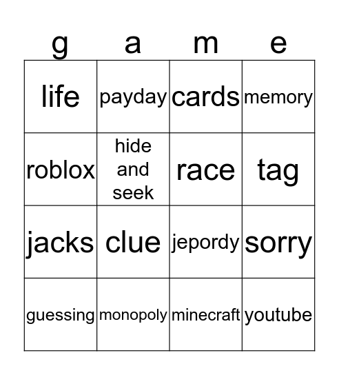 fun games Bingo Card