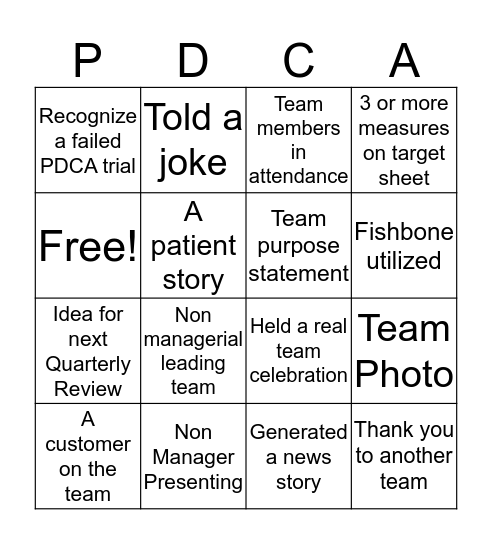 Quarterly Review Bingo Card