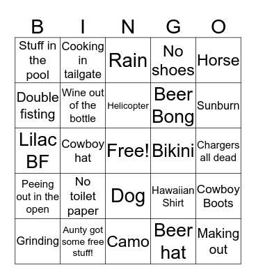 Countryfest Bingo Card
