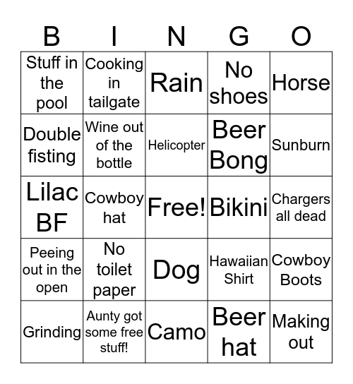 Countryfest Bingo Card