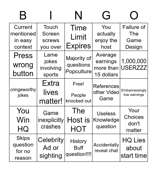 HQ Bingo Card Bingo Card