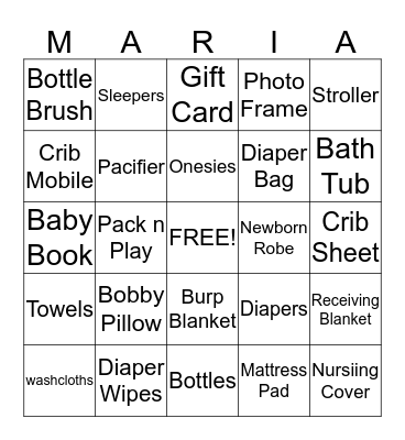 Baby Shower Bingo Card