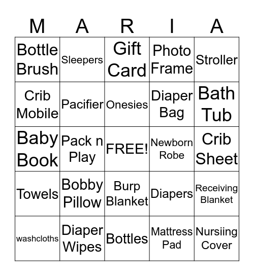 Baby Shower Bingo Card