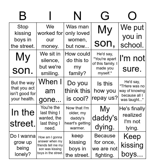 Boys in the Street Bingo Card