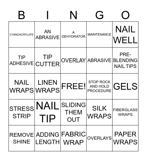 NAIL TIPS AND WRAPS Bingo Card